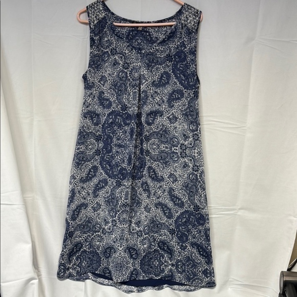 Rose & Olive Sleeveless Blue and White embroidered Patterned lined Dress